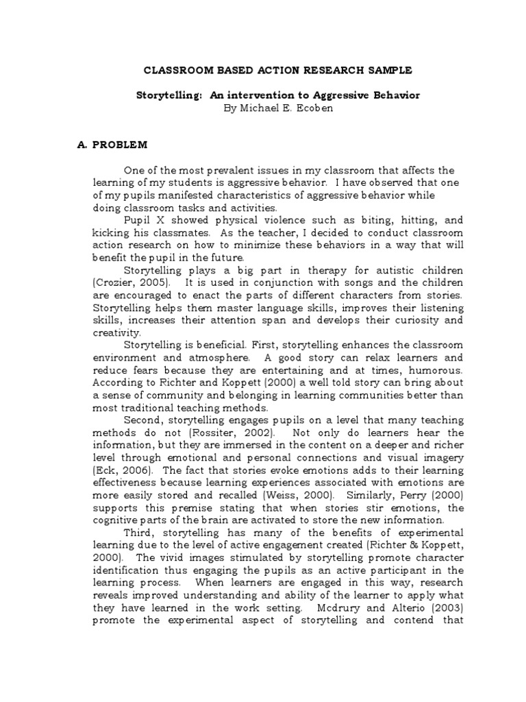 Classroom Based Action Research Sample Pdf Storytelling Classroom