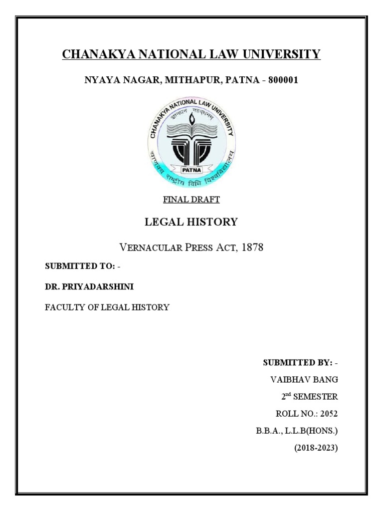 Vernacular Press Act, 1878 PDF