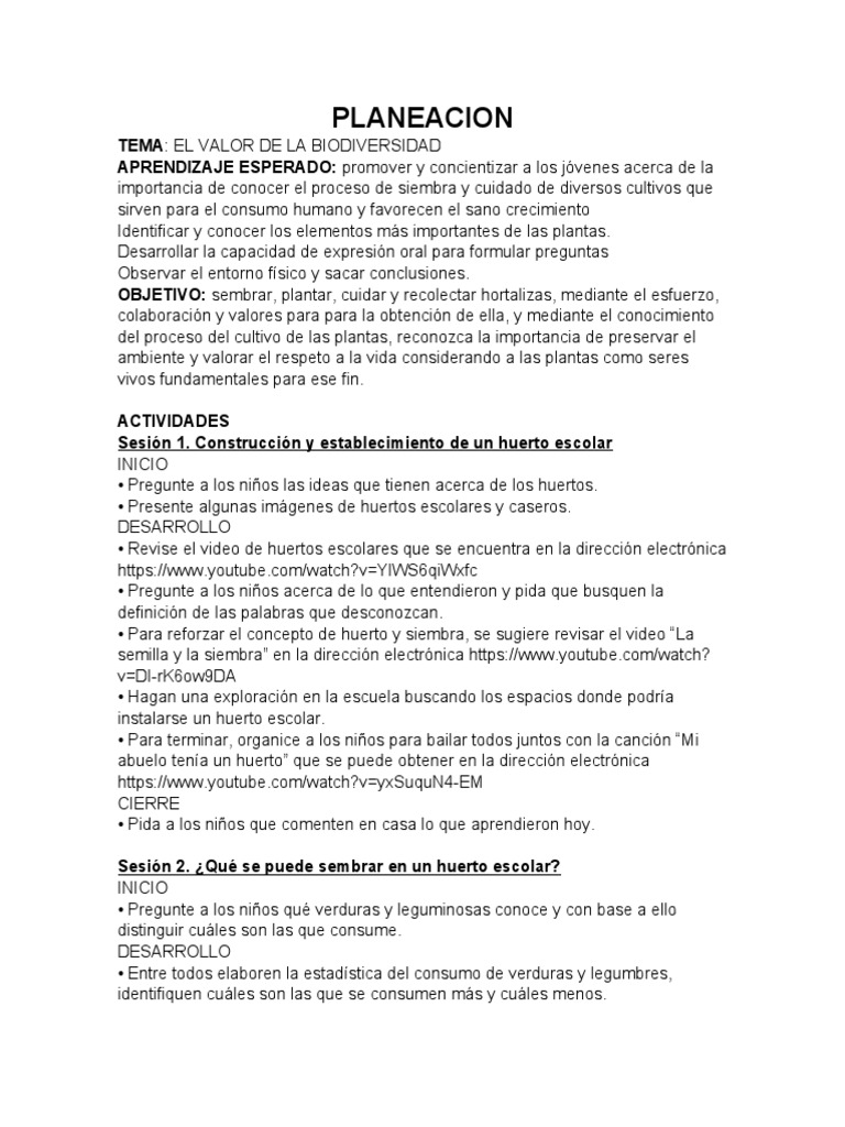 Planeación Didáctica Plantas | PDF | Huerta | Siembra, image size:768x1024