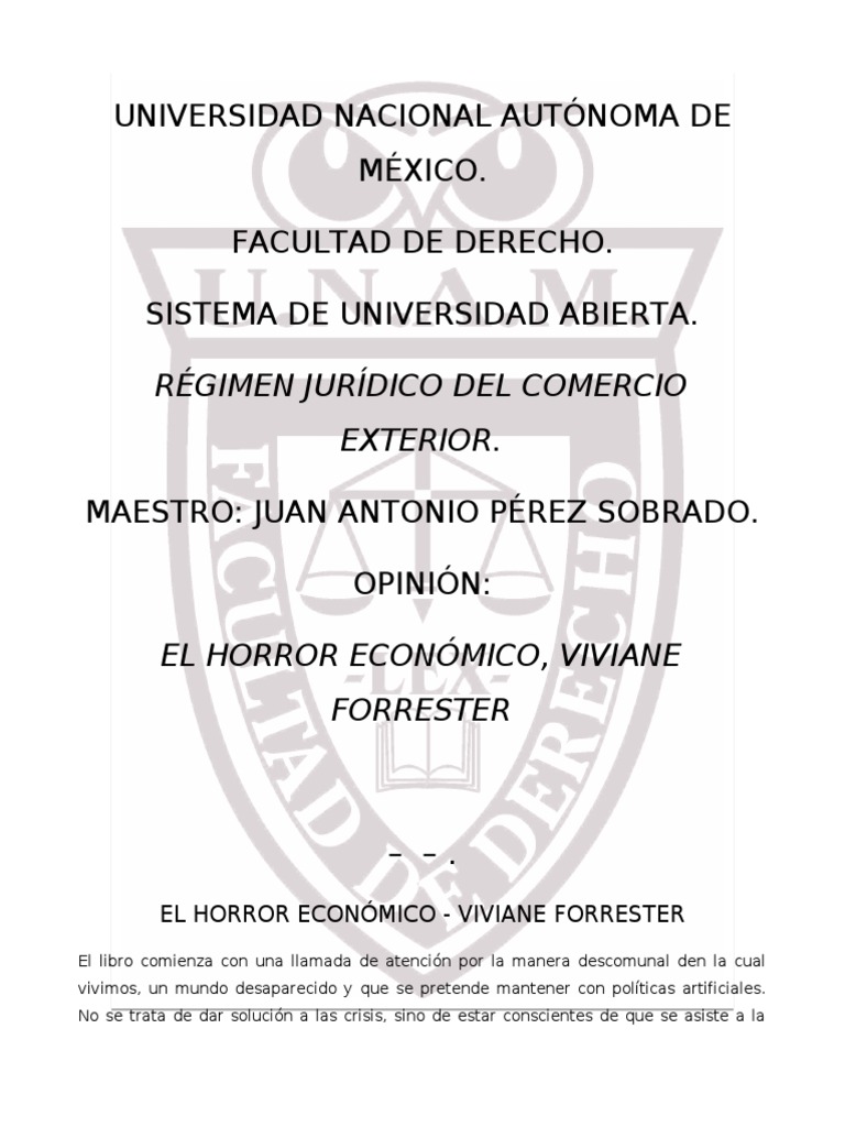 El Horror Económico, Viviane Forrester PDF Desempleo Ciencias sociales