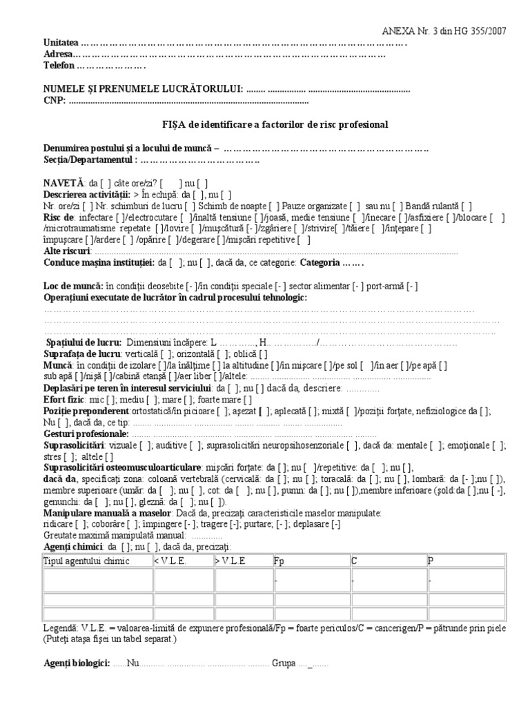 Fisa Expunere La Riscuri Model | PDF