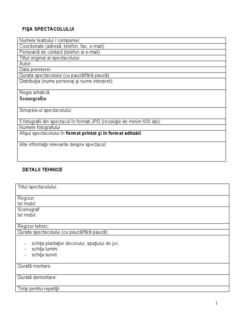 Model Fisa Tehnica | PDF