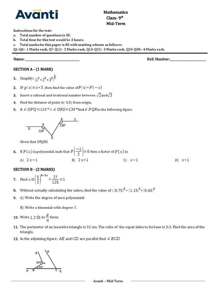 Paper 9th Mid Term | PDF | Elementary Geometry | Triangle Geometry