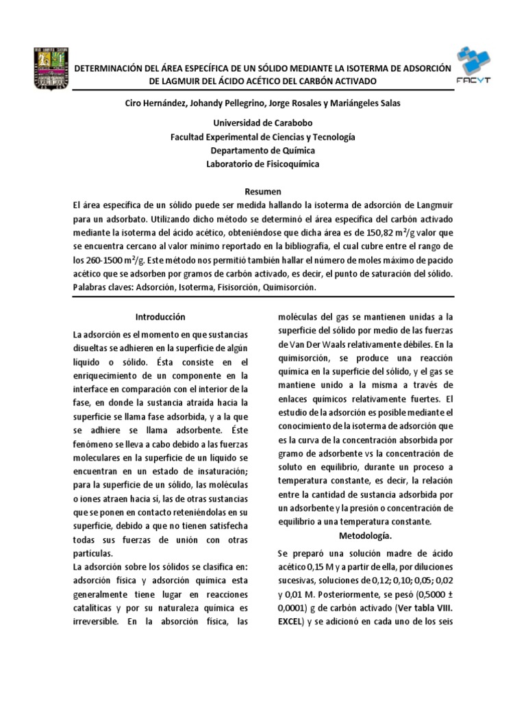 Área específica del carbón activado | PDF | Adsorción | Gases