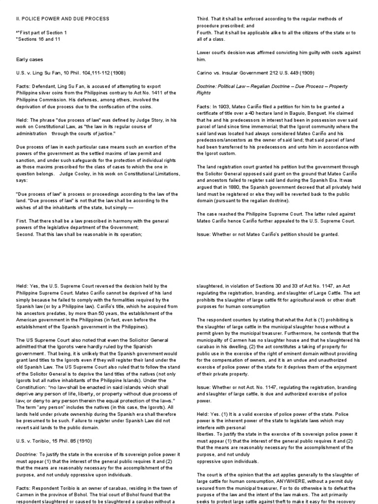Police Power and Due Process Cases | PDF | Fourteenth Amendment To The ...