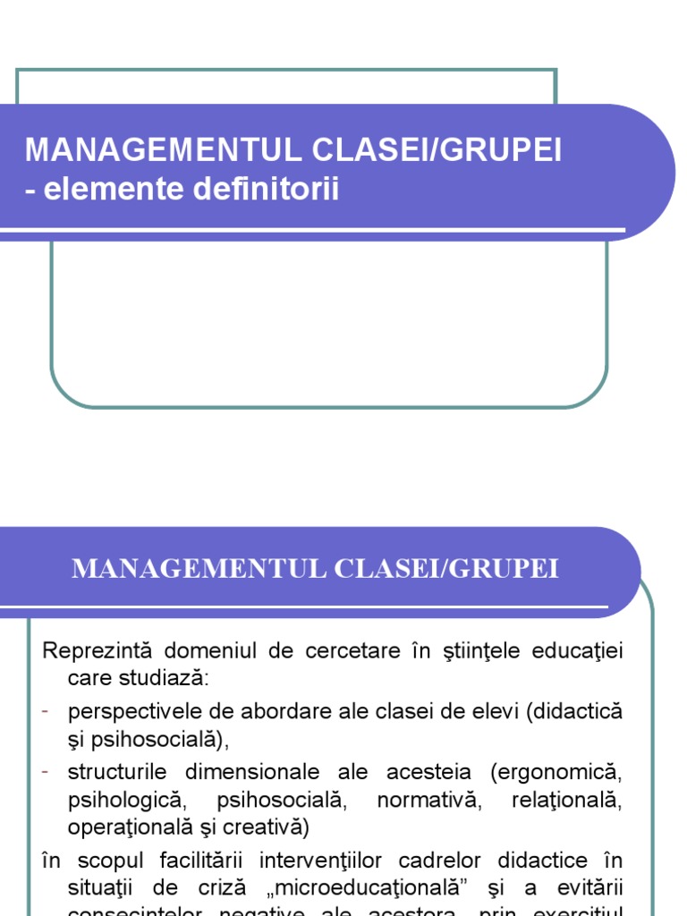 Curs 1 - Managementul Clasei de Elevi | PDF