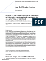 Injustiças Da Sustentabilidade - Conflitos Ambientais Relacionados À Produção de Energia "Limpa" No Brasil