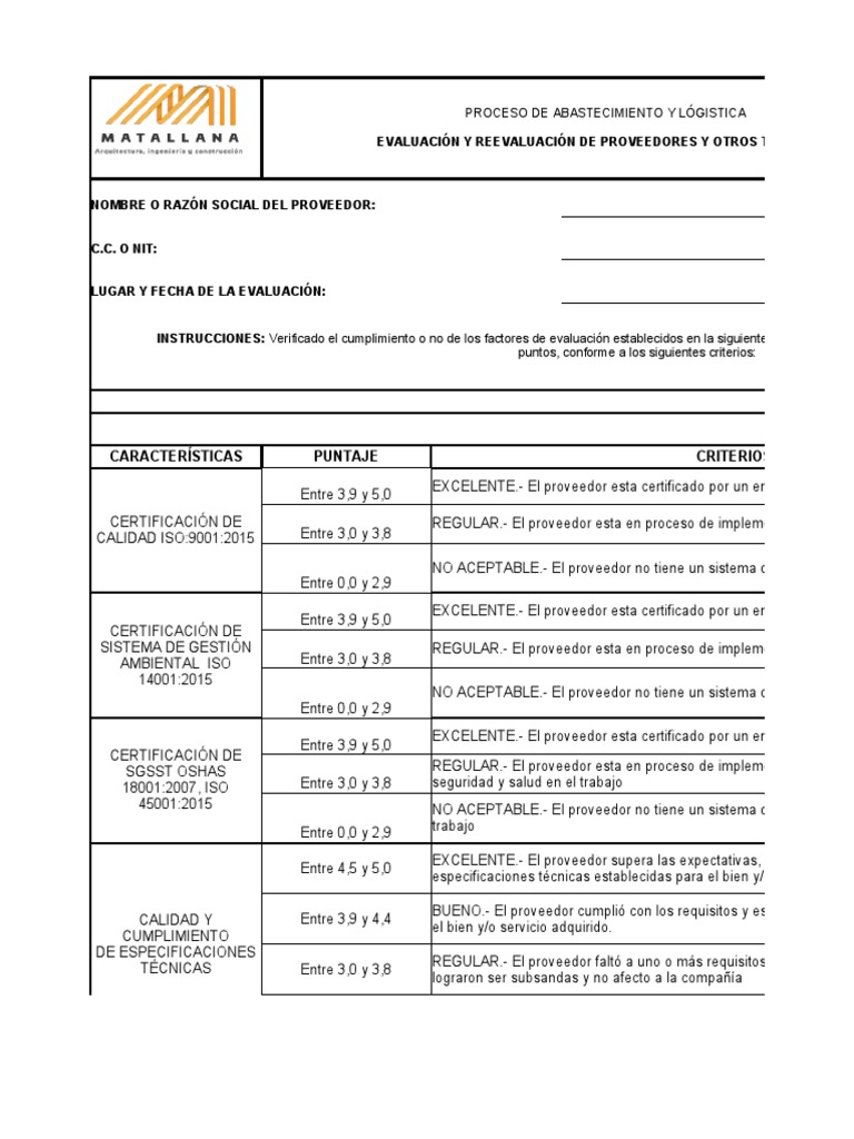 Evaluación de Proveedores ISO 9001 | PDF | Sistema de manejo de calidad ...