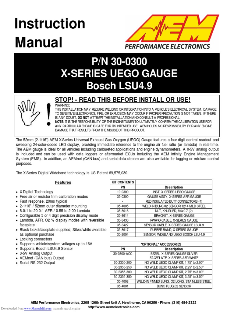 Manual AEM X SERIES WIDEBAND 30-0300 | PDF | Manufactured Goods