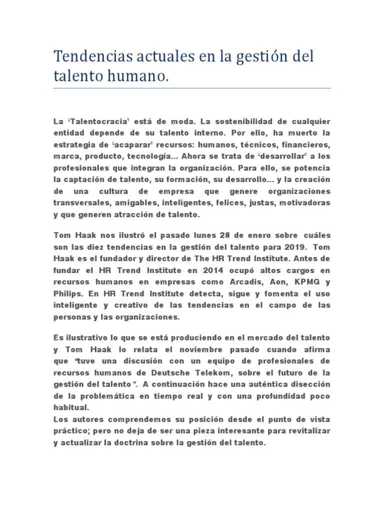 Doc1 Tendencias Actuales en La Gestión Del Talento Humano | PDF ...