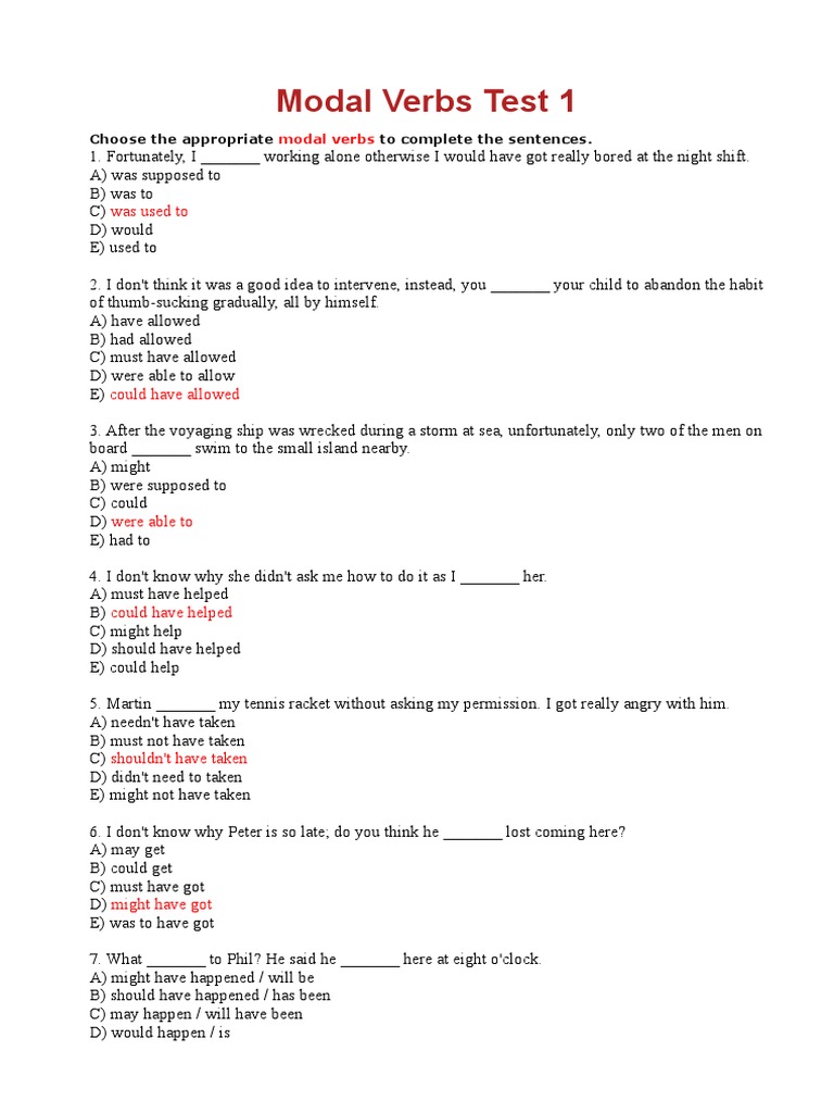 Modals Multiple Choice Exercise