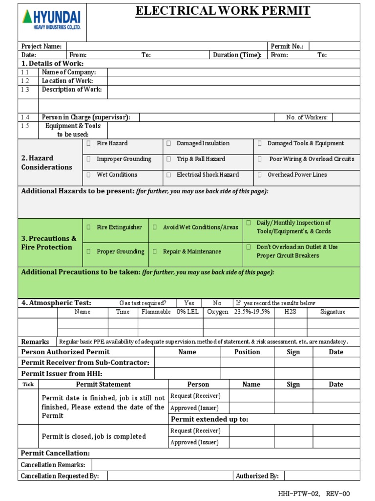 Electrical Work Permit Template | PDF | Electrical Wiring | Fires