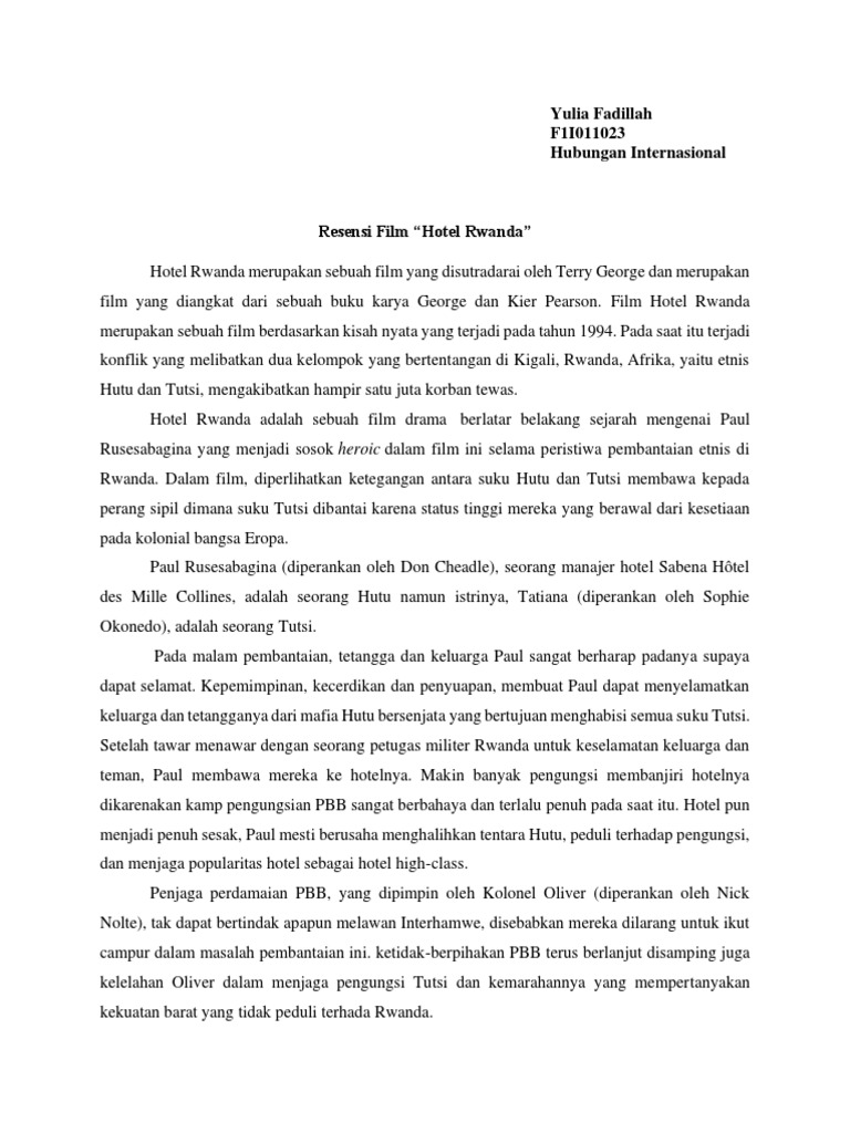 Resensi Film Hotel Rwanda | PDF | Fiksi Misteri, Thriller, & Kejahatan
