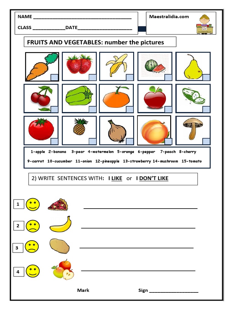 Fruits and Vegetables TEST PDF