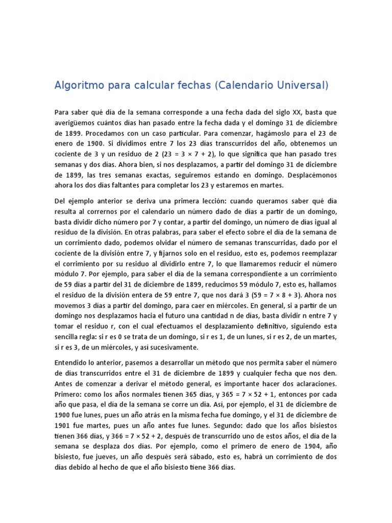 Algoritmo para calcular días de la semana | PDF | Enseñanza de ...