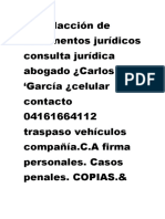 Redacción de Documentos Jurídicos Consulta Jurídica Abogado Carlos García Celular Contacto 04161664112 Traspaso Vehículos Compañía