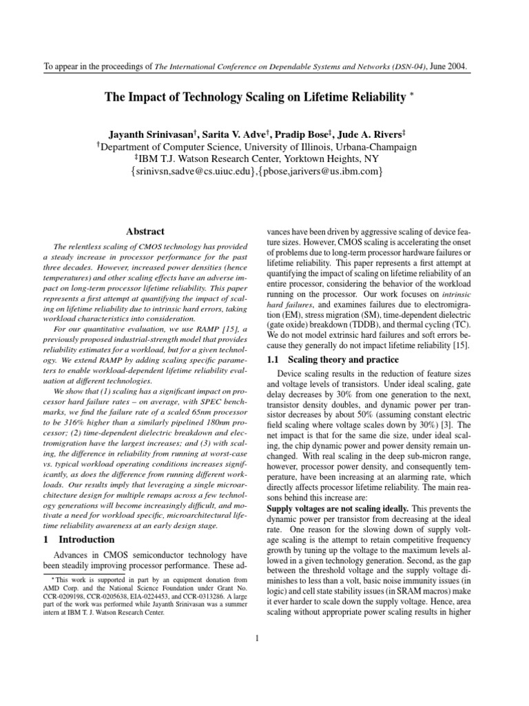The Impact of Technology Scaling On Lifetime Reliability | PDF ...