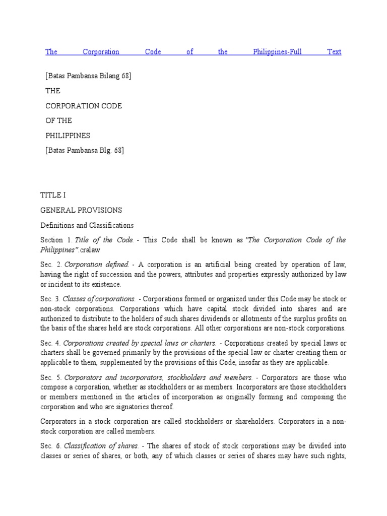 Corporation Code of the Philippines | PDF | Corporations | Preferred Stock