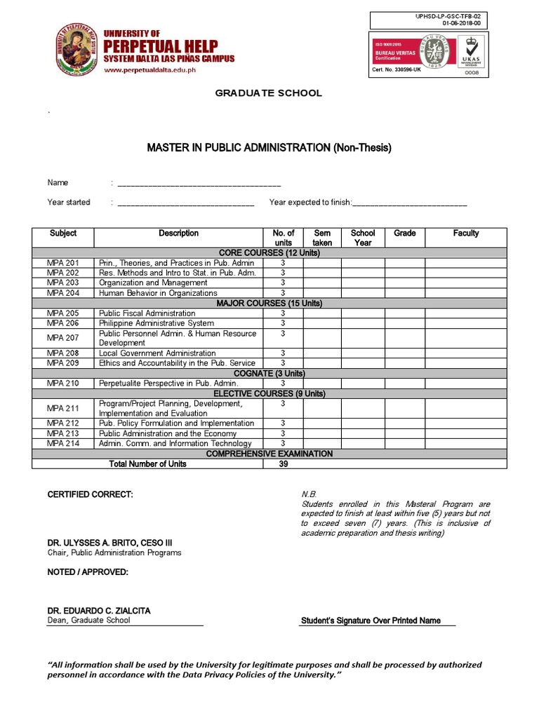 MPA Program Course Requirements | PDF | Graduate School | Public ...