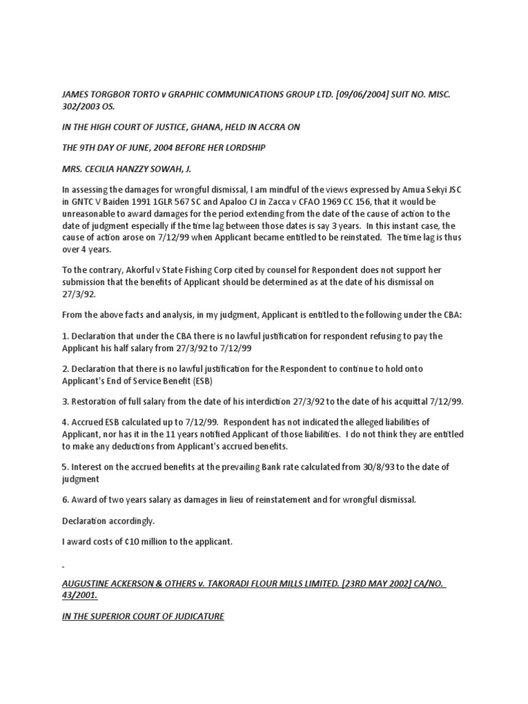 Computation Of Damages In Wrongful Dismissal Cases Pdf Damages Judge