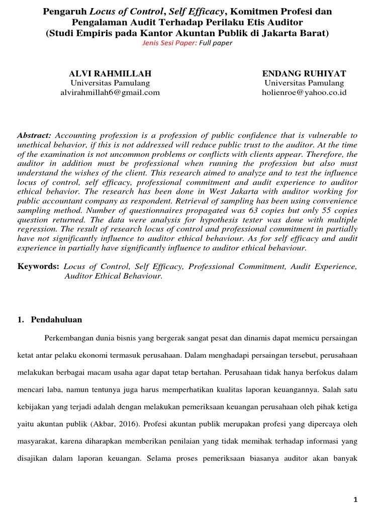 Pengaruh Locus of Control dan Self Efficacy pada Etika Auditor | PDF