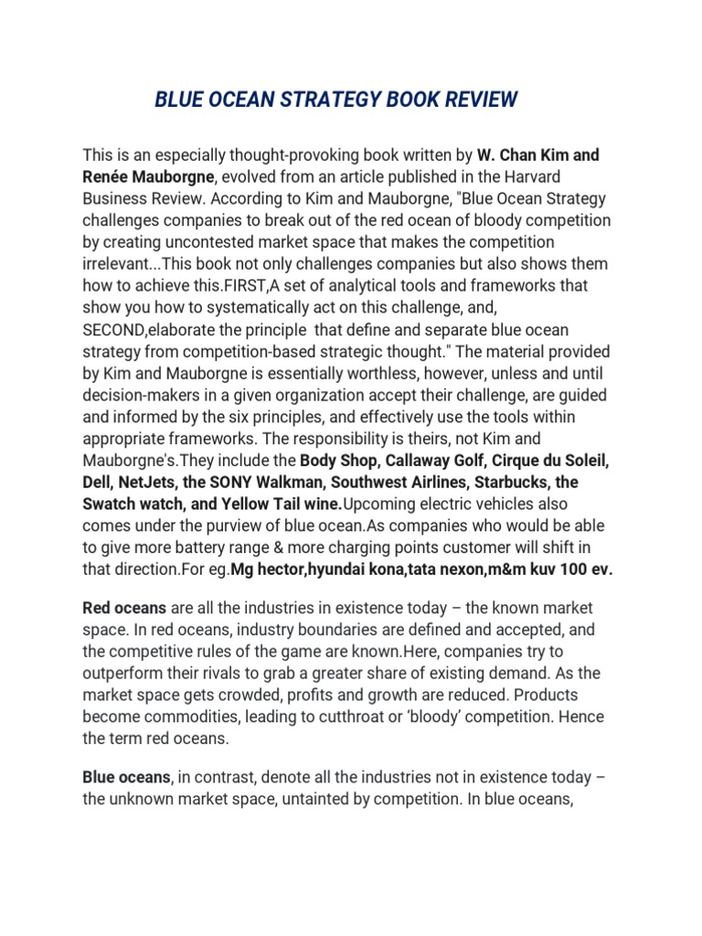 Blue Ocean Strategy Book Review PDF Microeconomics Business