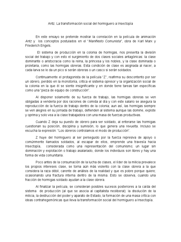 Antz y el Comunismo en Insectopía | PDF | Libros para adolescentes