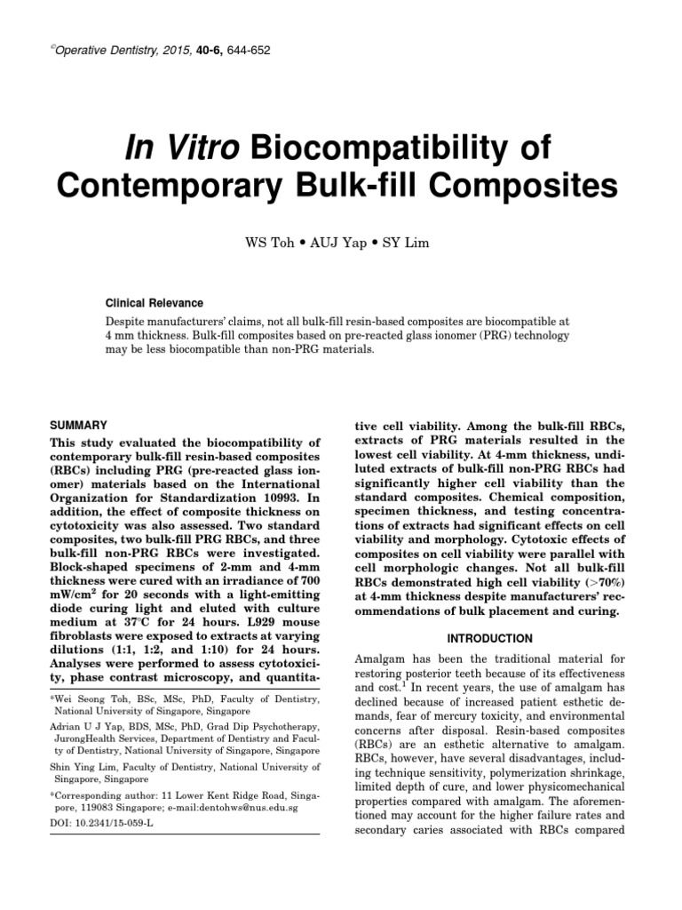 Biocompatibility of Bulk-fill Composites | PDF | Dental Composite ...