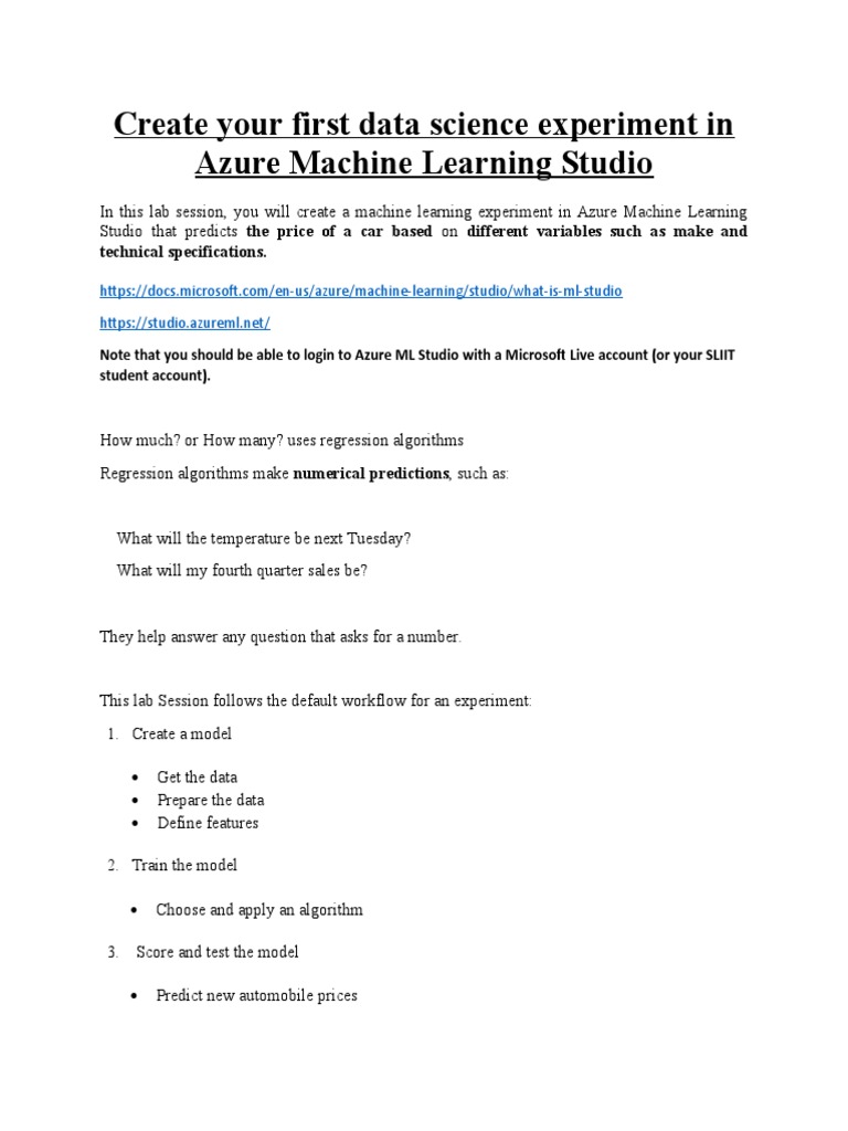 Azure machine learning studio automobile price prediction pdf