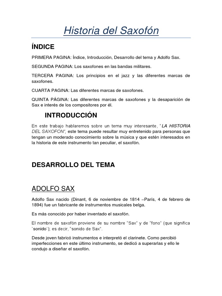 Historia y evolución del saxofón | PDF | Saxofón | Tecnología musical