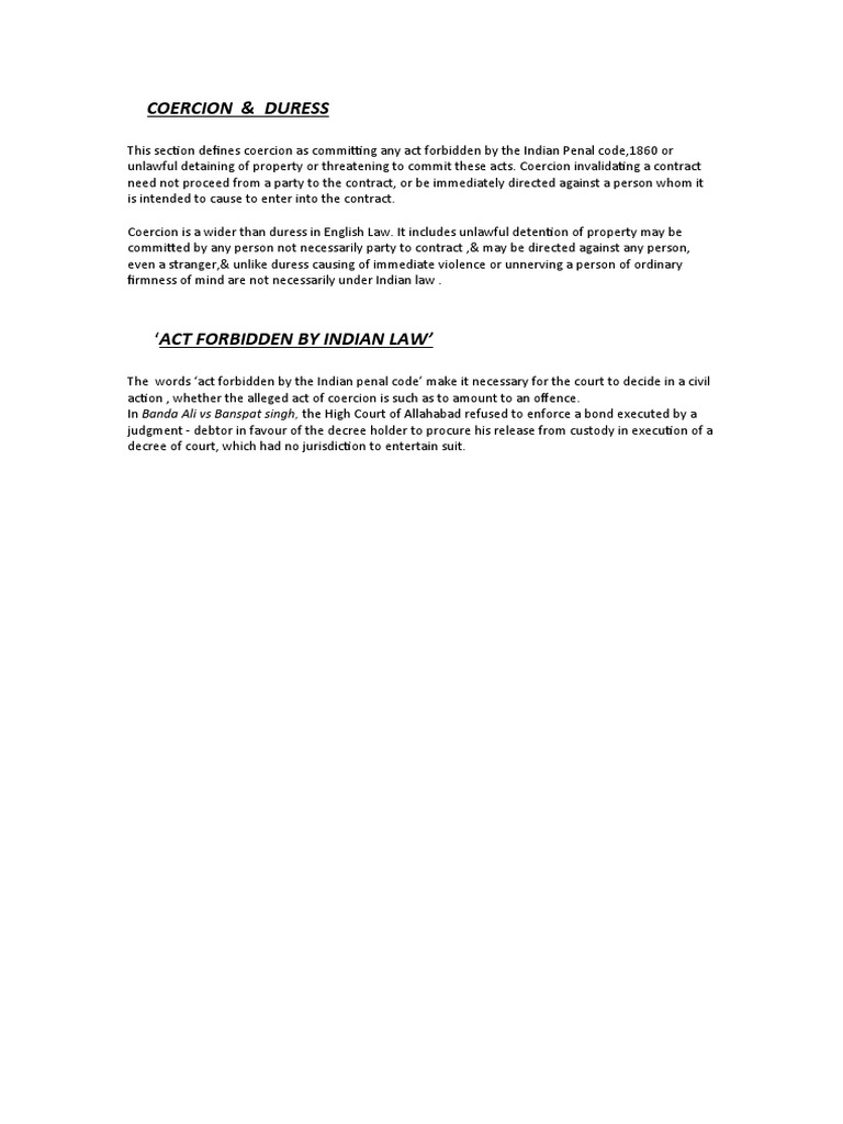 COERCION (Law of Contracts) PDF