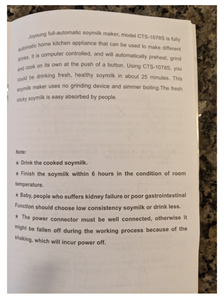 Joyoung Soy Milk Maker Manual CTS1078S PDF