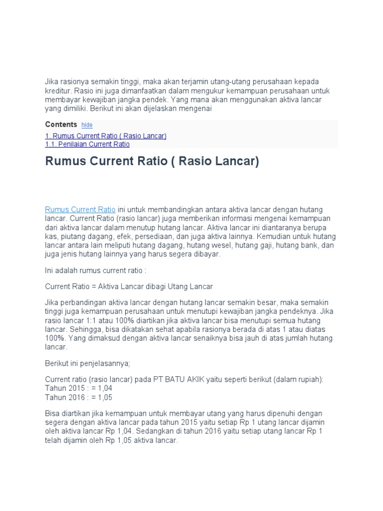 Analisis Current Ratio dan Likuiditas | PDF