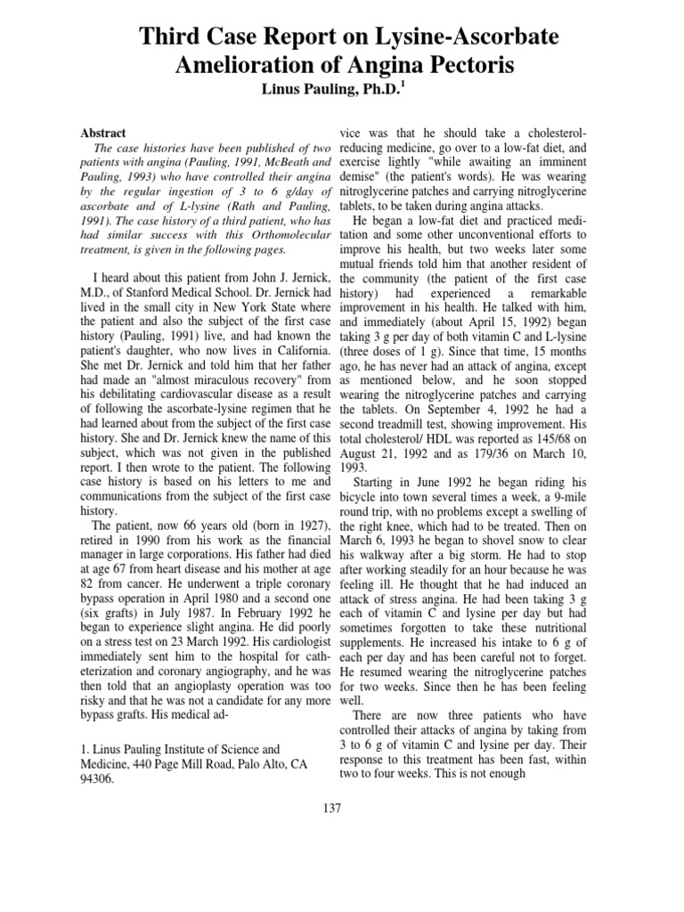 Dr linus pauling heart protocol pauling therapy with 12 grams of