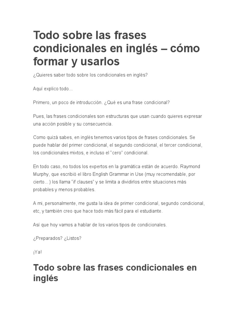 Todo Sobre Las Frases Condicionales en Inglés | PDF | Idioma en Inglés |  Lingüística