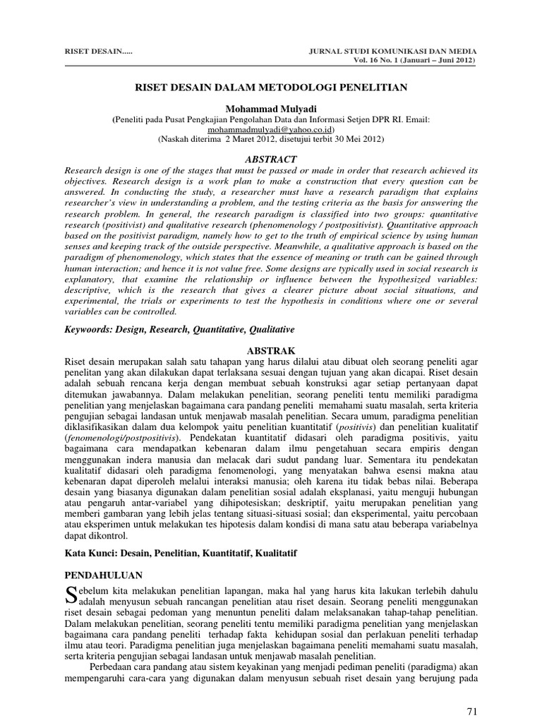 ID Riset Desain Dalam Metodologi Penelitian PDF | PDF