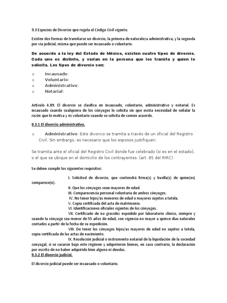 Tipos de Divorcio en el Código Civil Mexicano | PDF | Divorcio ...