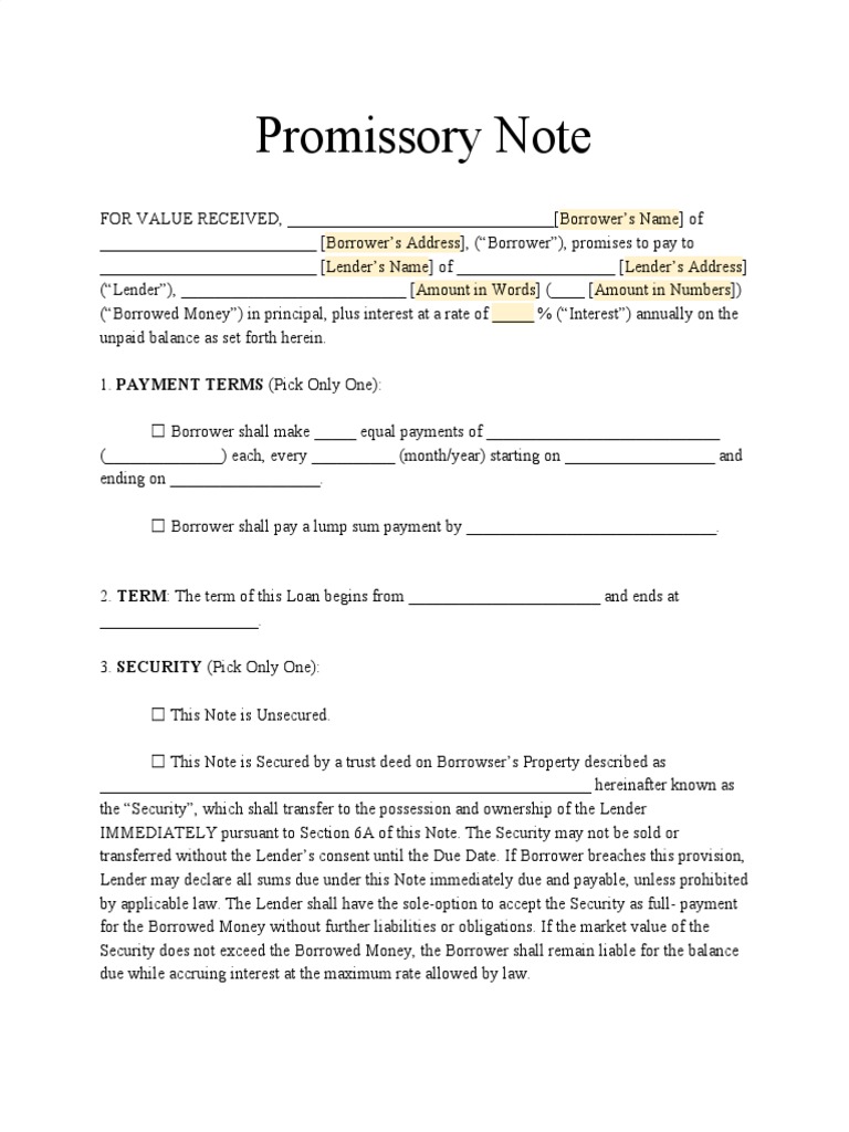 Promissory Note Template for Loans | PDF | Loans | Liability (Financial ...