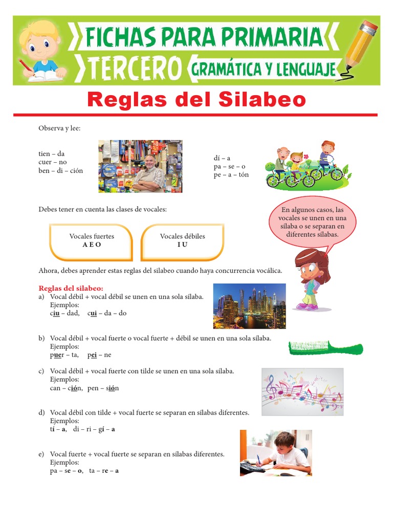 Reglas Del Silabeo para Tercer Grado de Primaria | PDF | Vocal | Voz humana