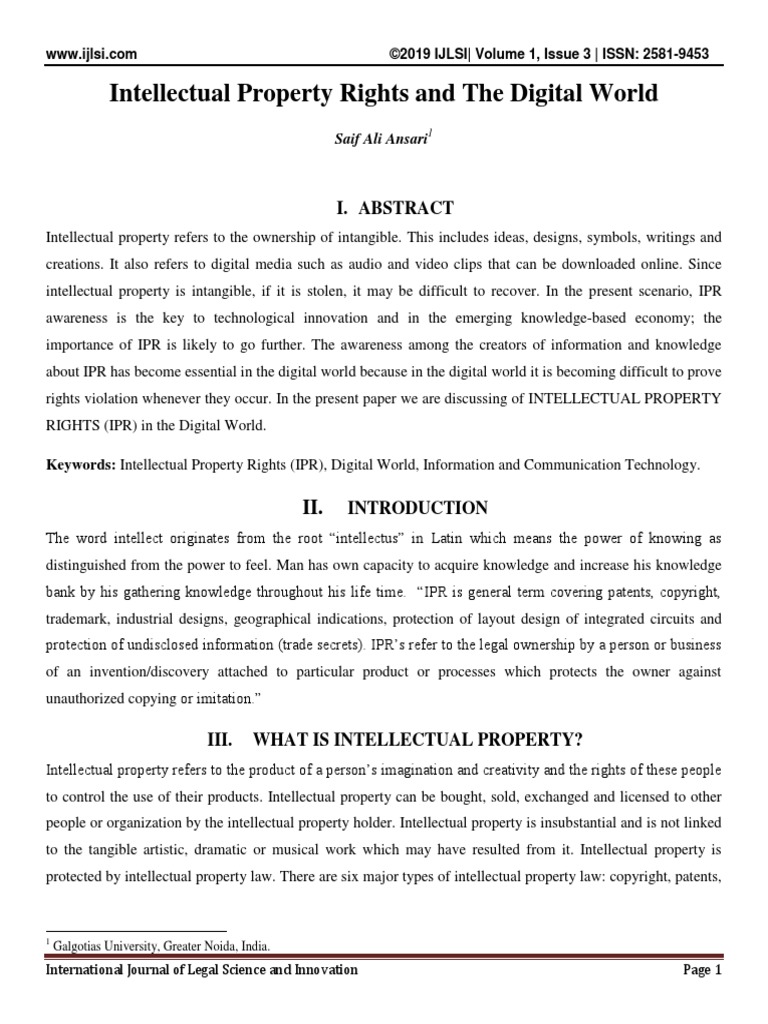 Intellectual Property Rights and The Digital World 3 PDF | PDF ...