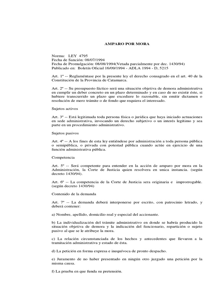 Amparo por Mora en Catamarca: Ley 4795 | PDF | Sentencia (ley ...