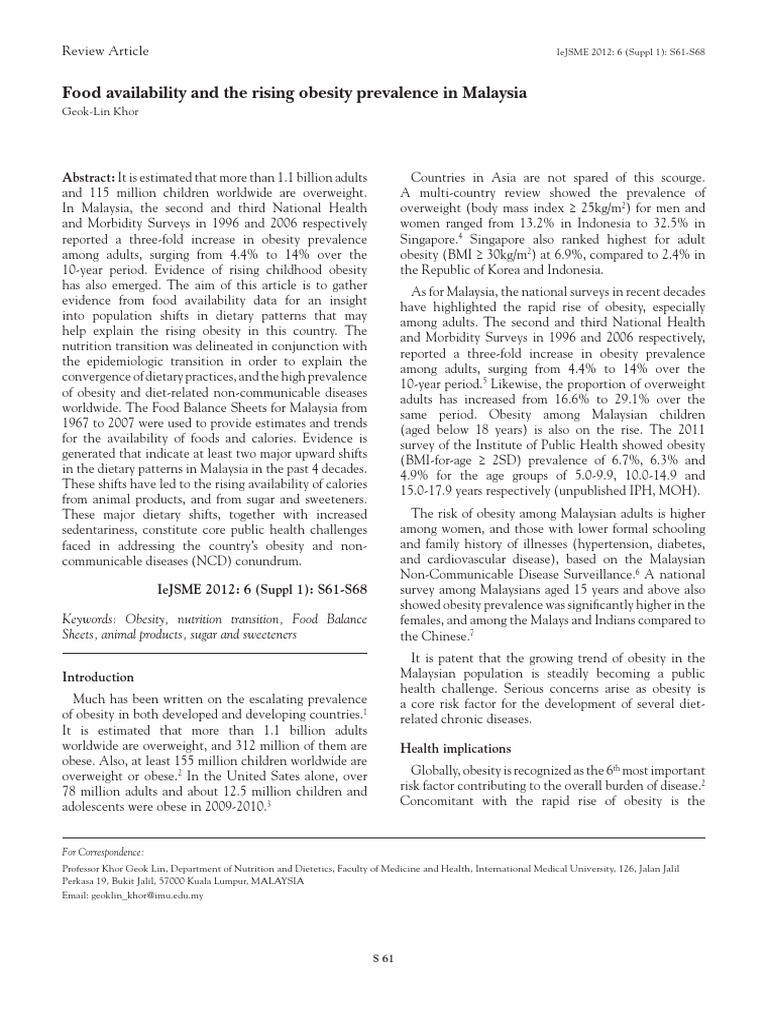 Obesity Trends and Food Availability in Malaysia | PDF | Obesity | Food ...