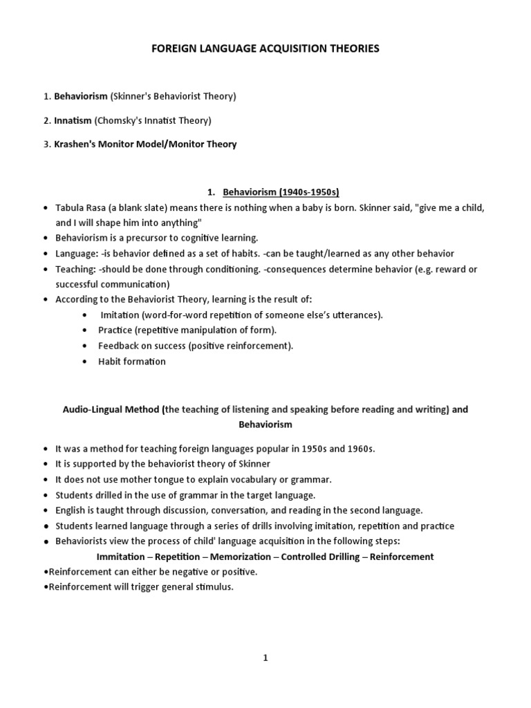 Foreign Language Acquisition Theories PDF Second Language