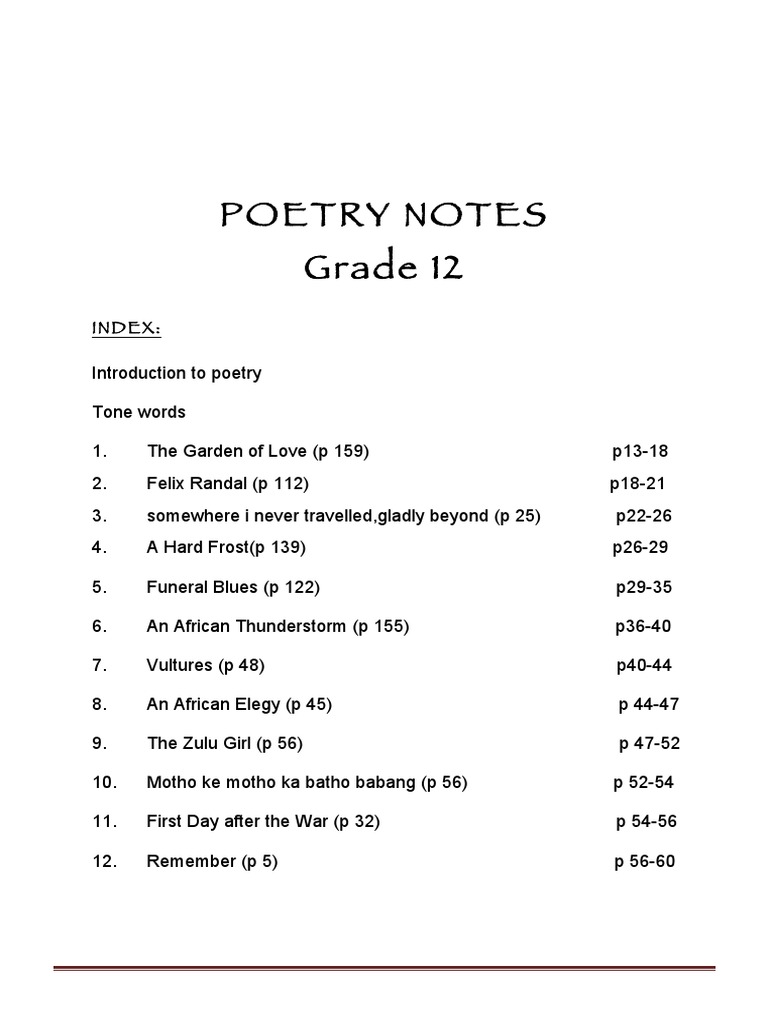 Grade 12 Poetry Study Guide | PDF | Sonnets | Poetry