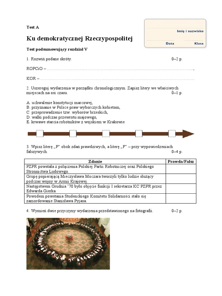 Sprawdziany Wojny I Upadek Rzeczypospolitej Test Klasa 4