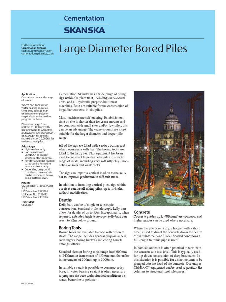 Cementation Skanska Data Sheet For Large Diameter Bored Piles (UK ...