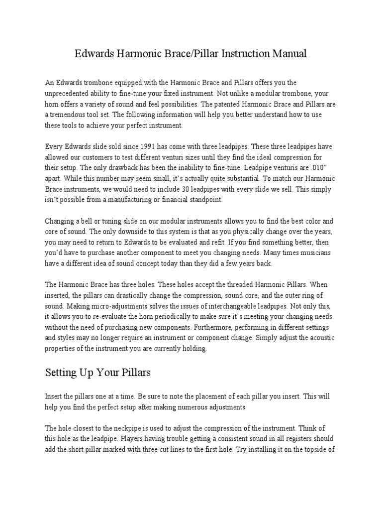 Harmonic Brace/Pillar Instruction Manual PDF Trombone French Horn
