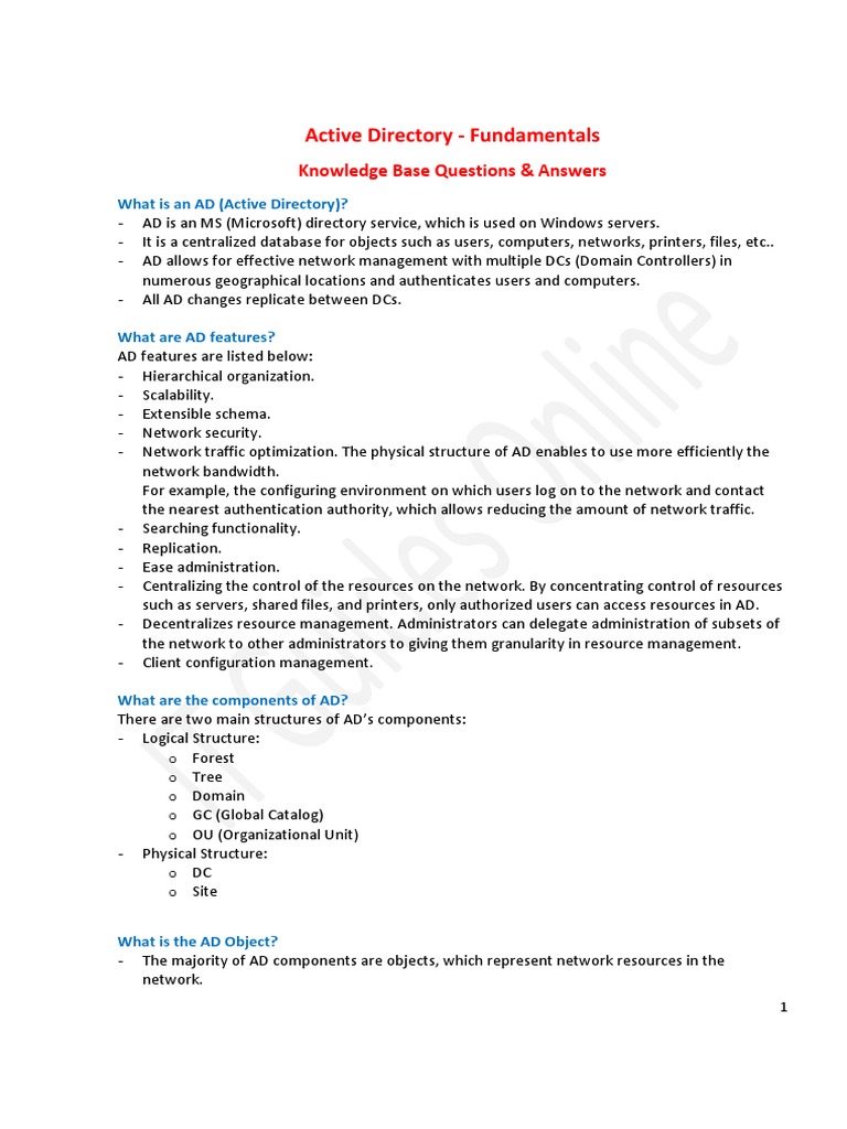 Active Directory Fundamentals Guide | PDF | Active Directory ...