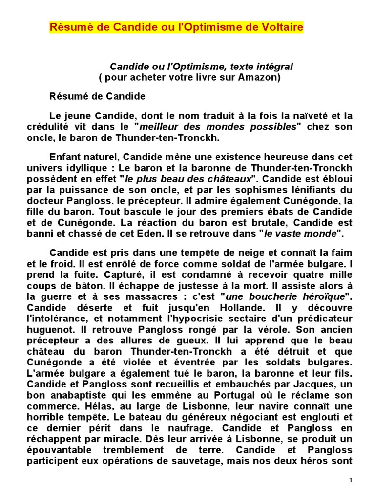 La Photo Qui Tue Texte Intégral Pdf Resume de Candide Ou L) PDF | PDF | Candide