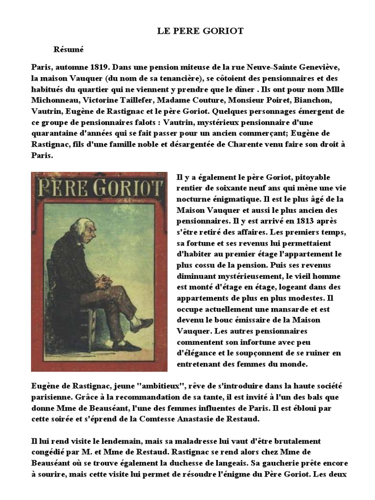 Le Père Goriot Résumé Chapitre Par Chapitre Pdf Le Pere Goriot PDF | PDF | La Comédie humaine | Livres de La Comédie Humaine